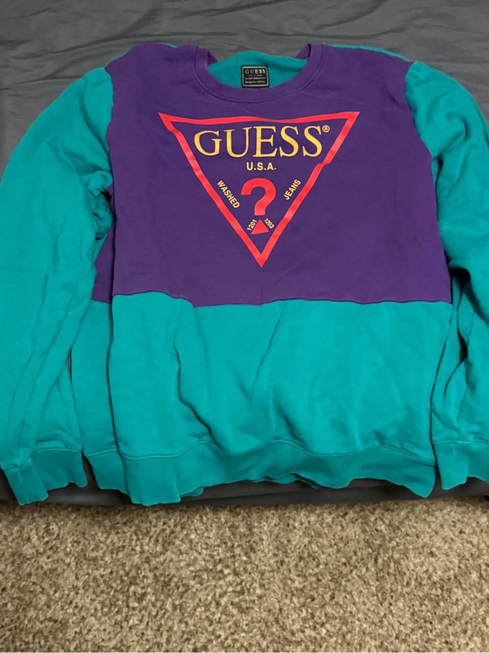 GUESS Teal & Purple Fleece Crewneck Sweatshirt